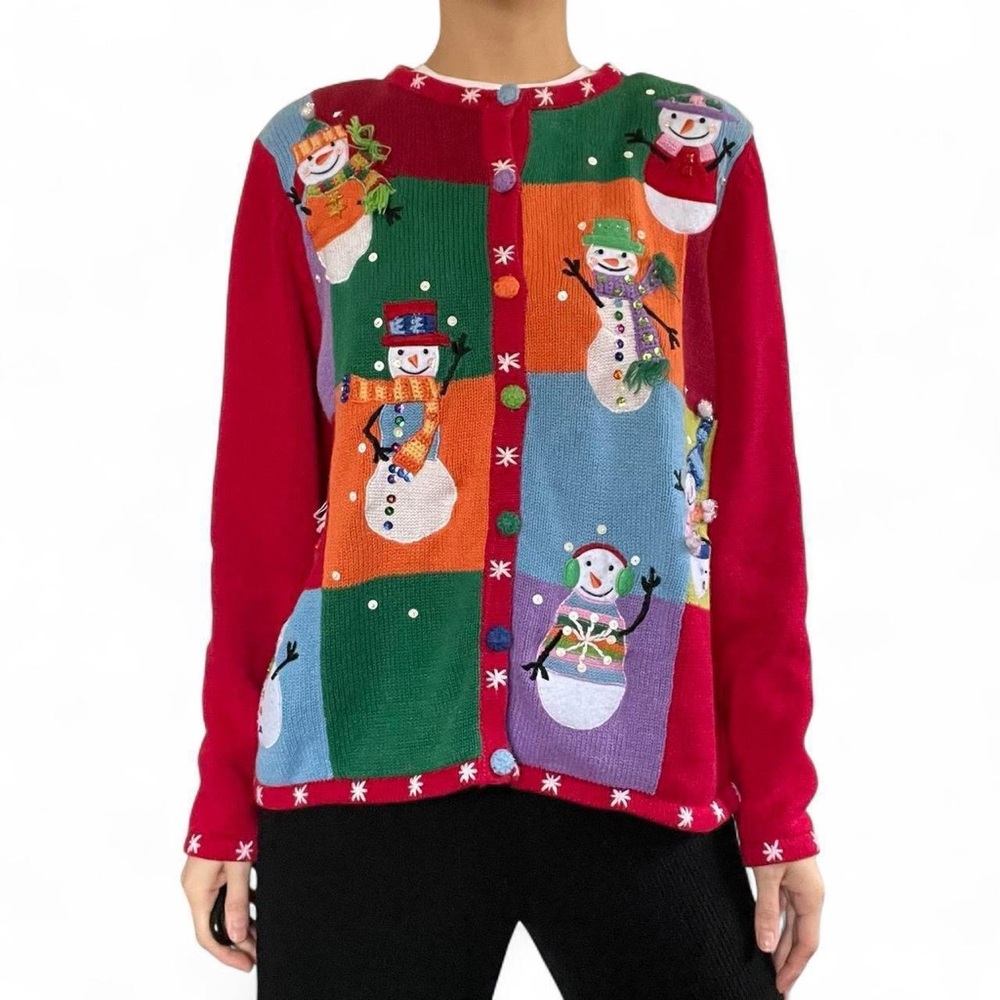 Colorful Snowman Christmas Women's Cardigan